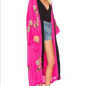 Free People Hot Pink Embroidered Kimono